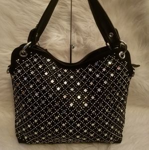 BLACK RHINESTONE ACCENTED LAYERED HANDBAG